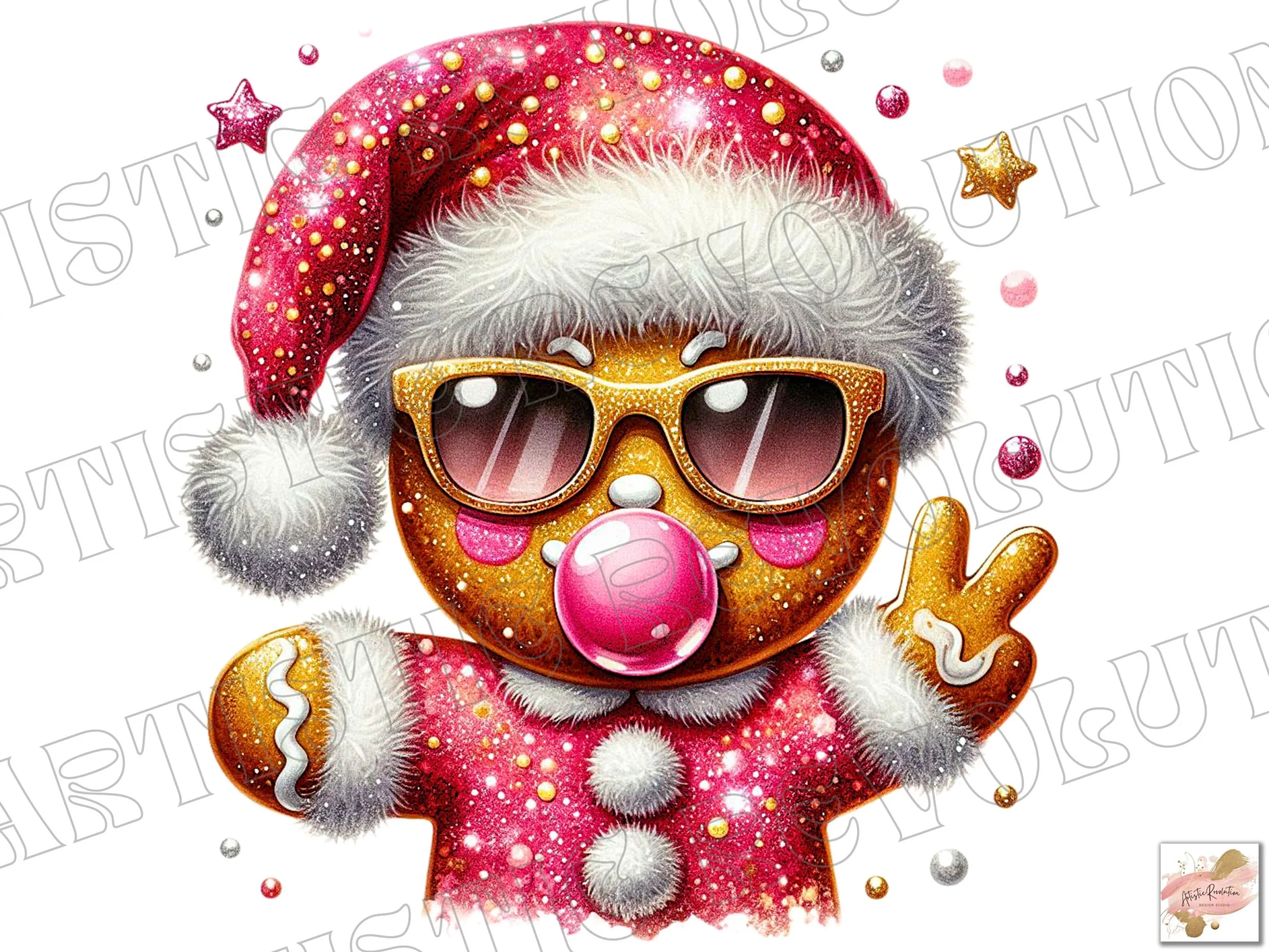 Cute Pink Glitter Gingerbread Man Png preview showing Christmas motifs with period-inspired styling