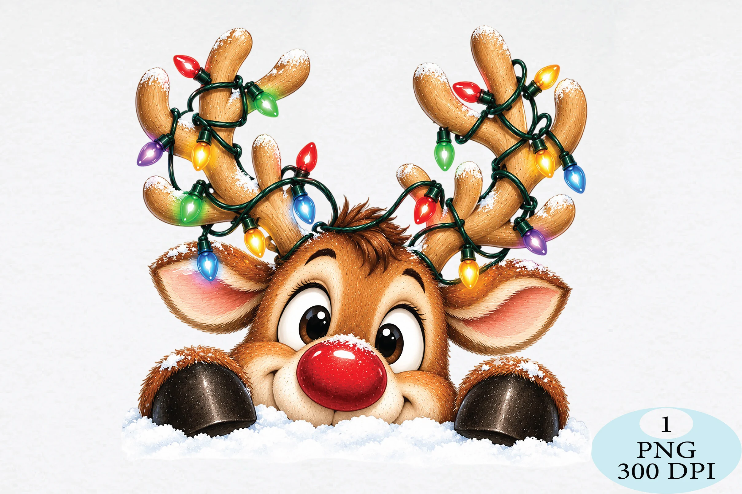 Cute Reindeer Christmas Lights PNG clipart design preview