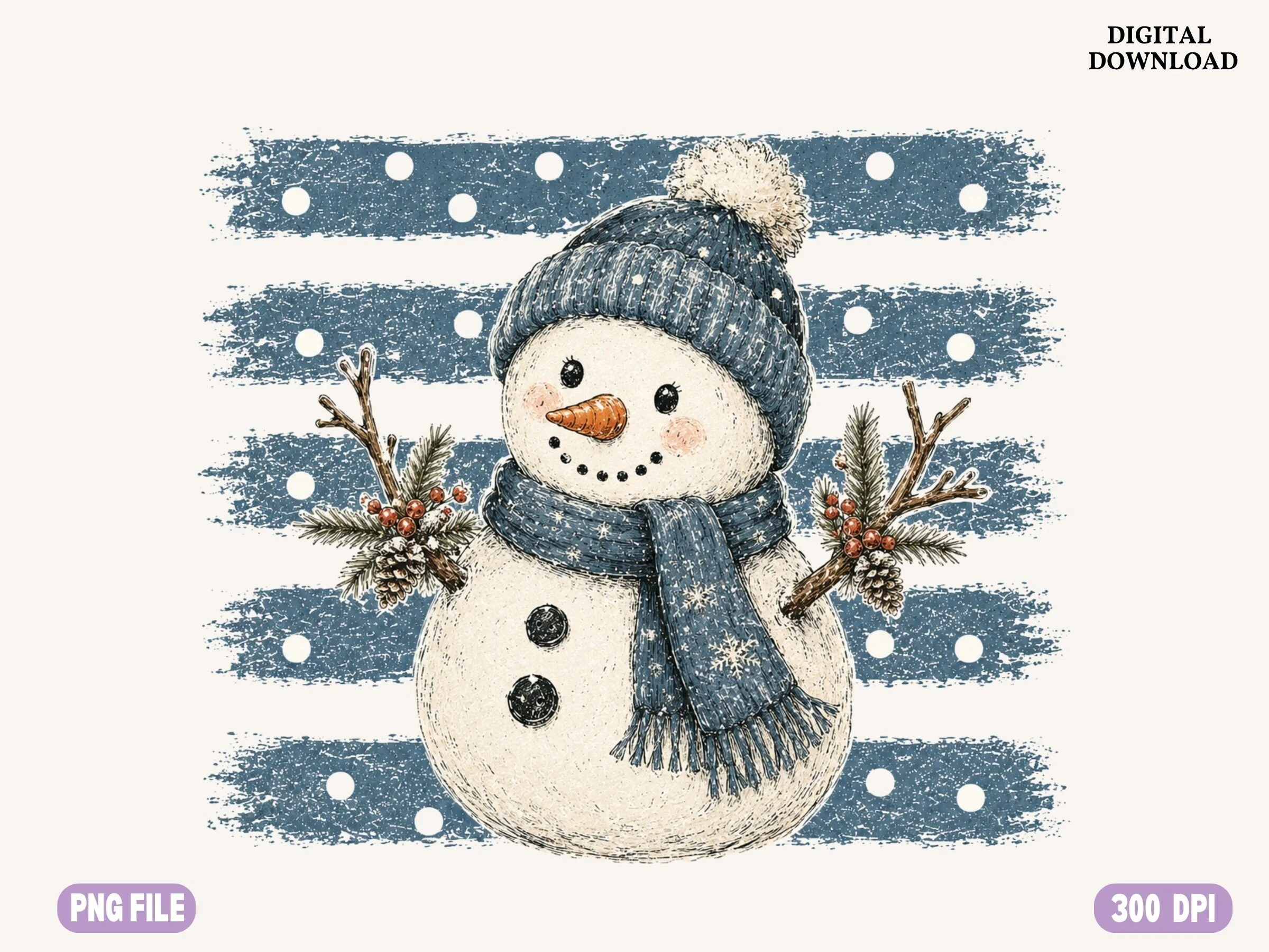 Cute Snowman PNG, Vintage Winter Christm preview showing Christmas motifs with period-inspired styling