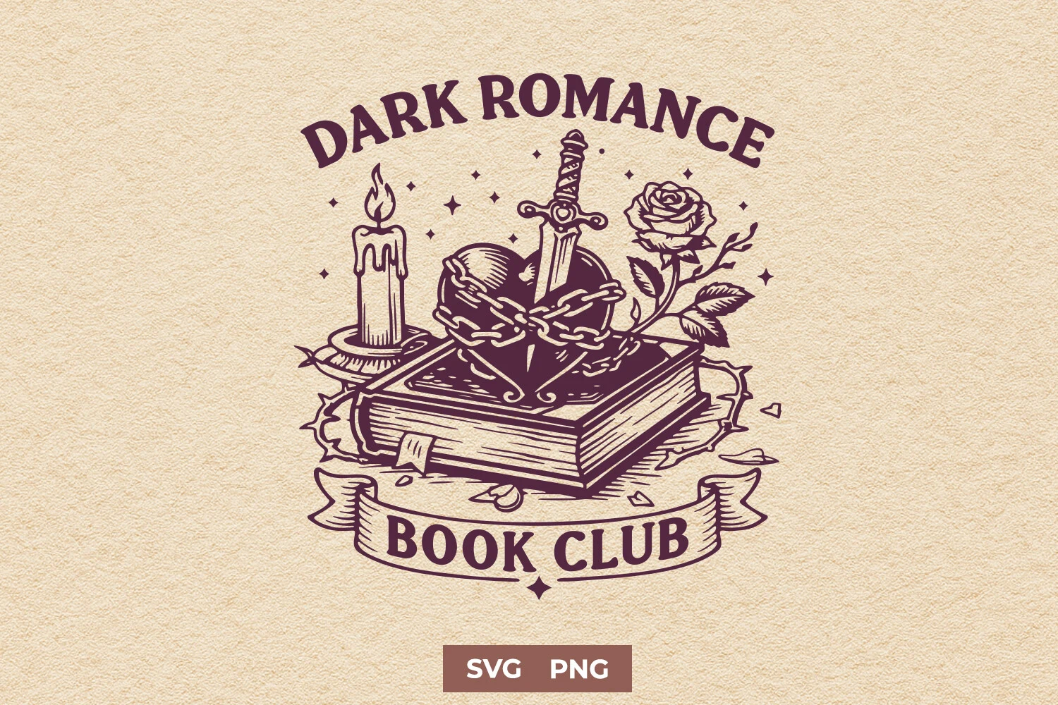 Dark Romance Book Club SVG PNG Design featuring book and heart