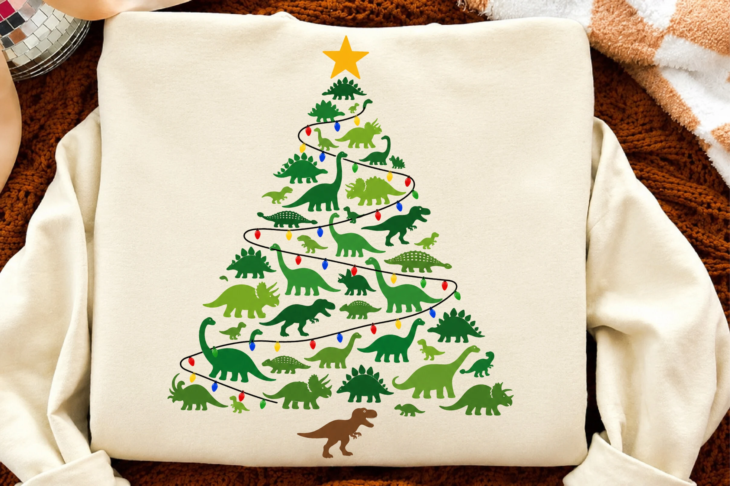 Dinosaurs Christmas Tree Png preview showing Christmas motifs with composition