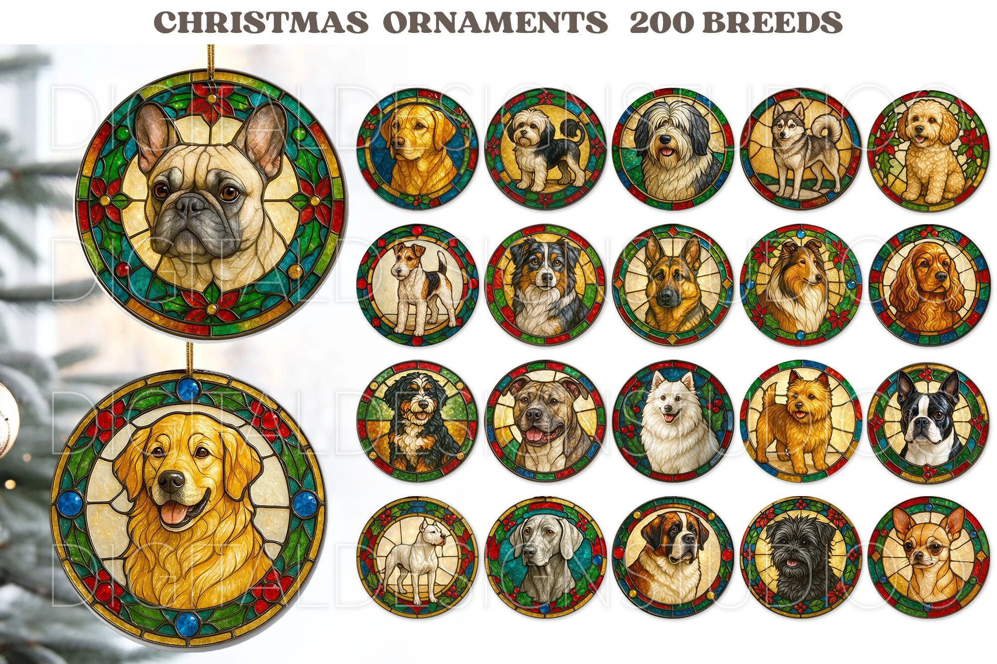Dog Christmas Ornaments Png, Dog Breeds clipart design preview