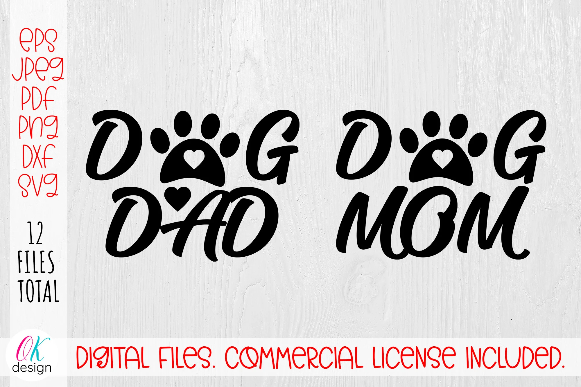 Dog Mom and Dog Dad SVG Bundle. featuring dog paw print and heart