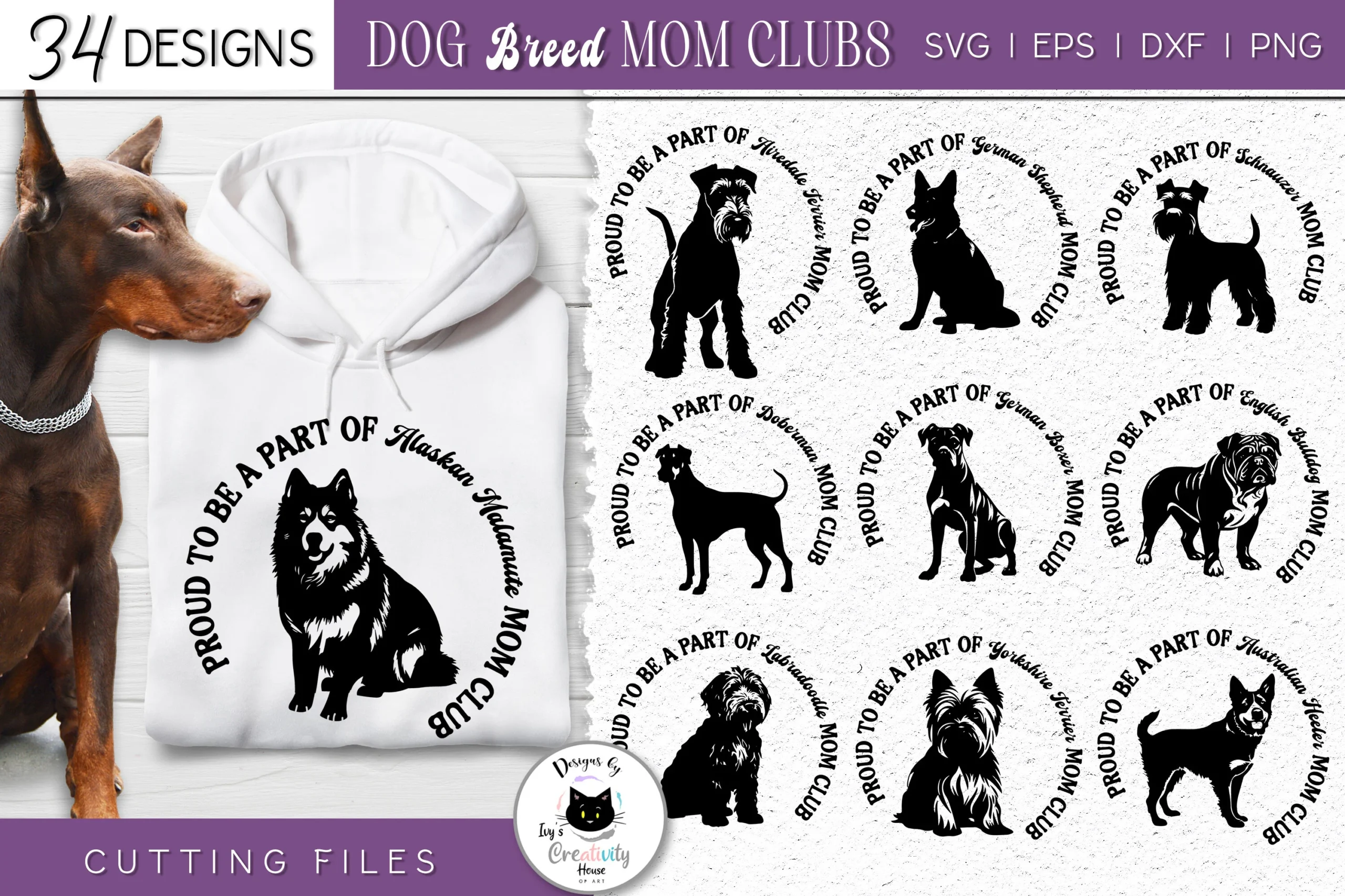 Dog Mom SVG Bundle | Dog Silhouettes featuring dog breeds and Airedale Terrier