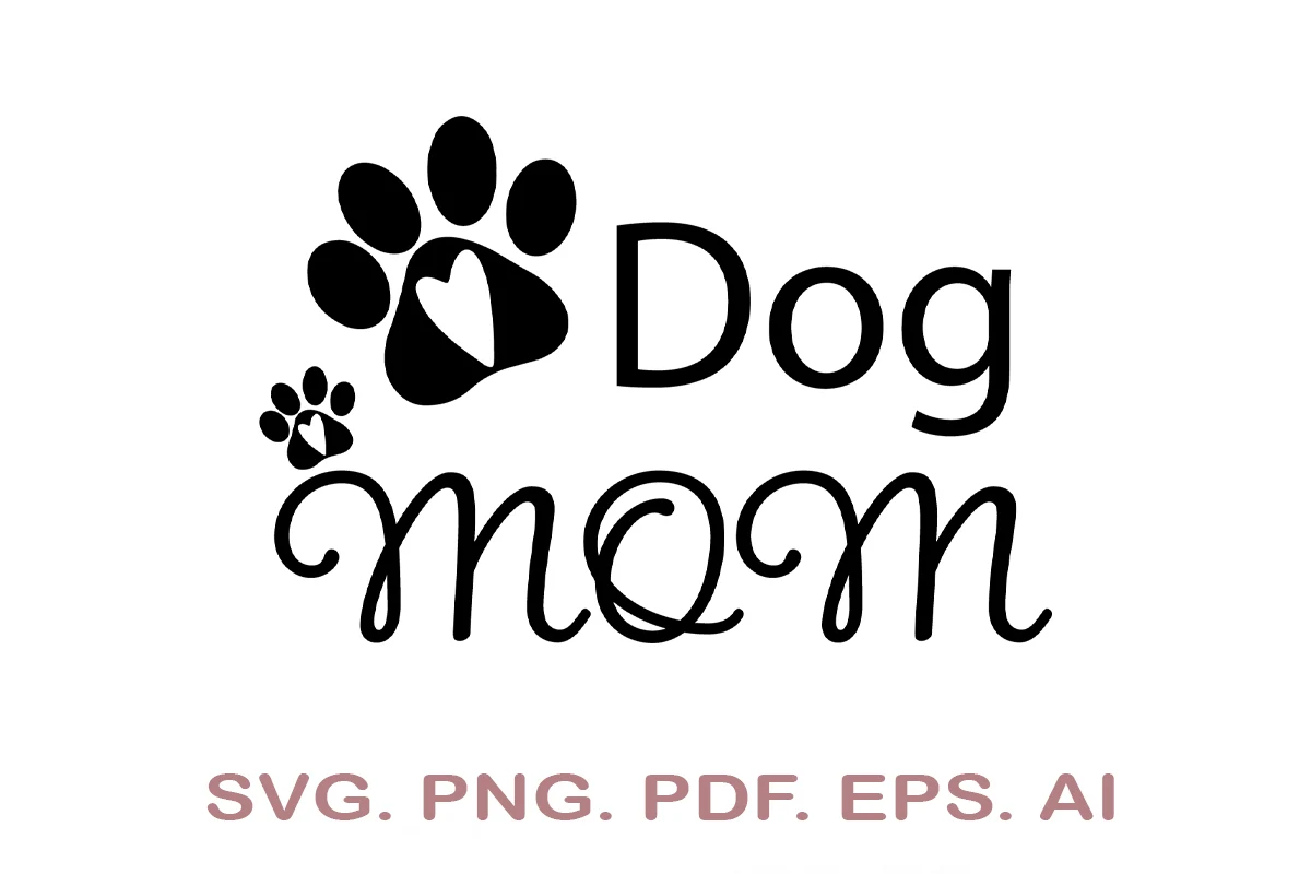 Dog Mom SVG featuring dog paw prints and hearts