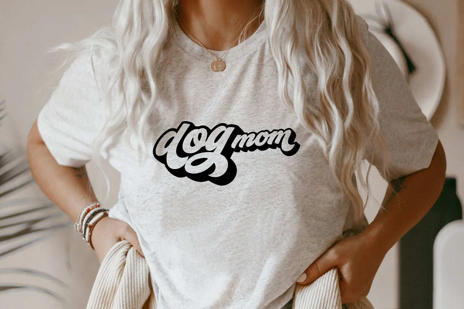 Dog Mom Svg Shirt Design Funny Retro featuring lettering and drop shadow