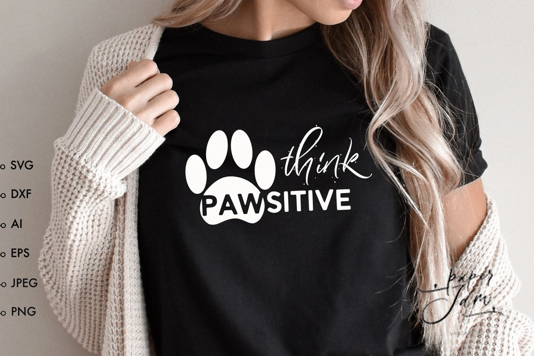 Dog Mom Svg Think Pawsitive Svg Dog Love featuring dog paw print and solid fill
