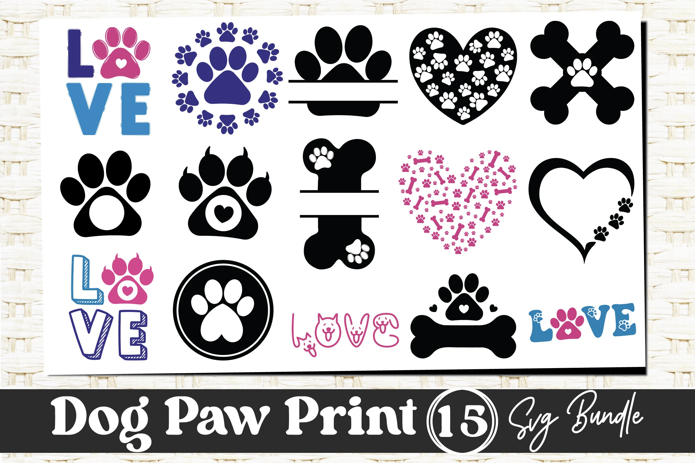 Dog Paw Print SVG Bundle featuring dog paw prints and bones