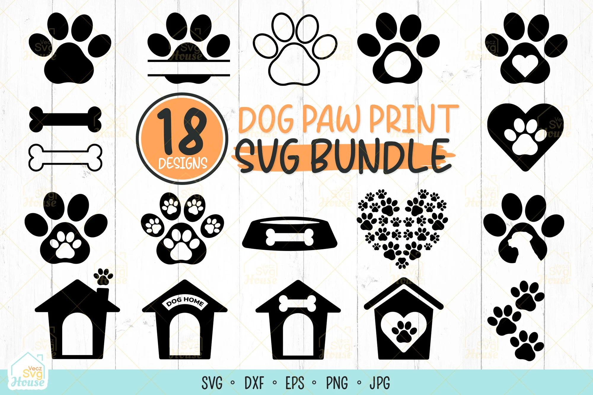 Dog Paw Print SVG Monogram Bundle featuring dog paw prints and bones