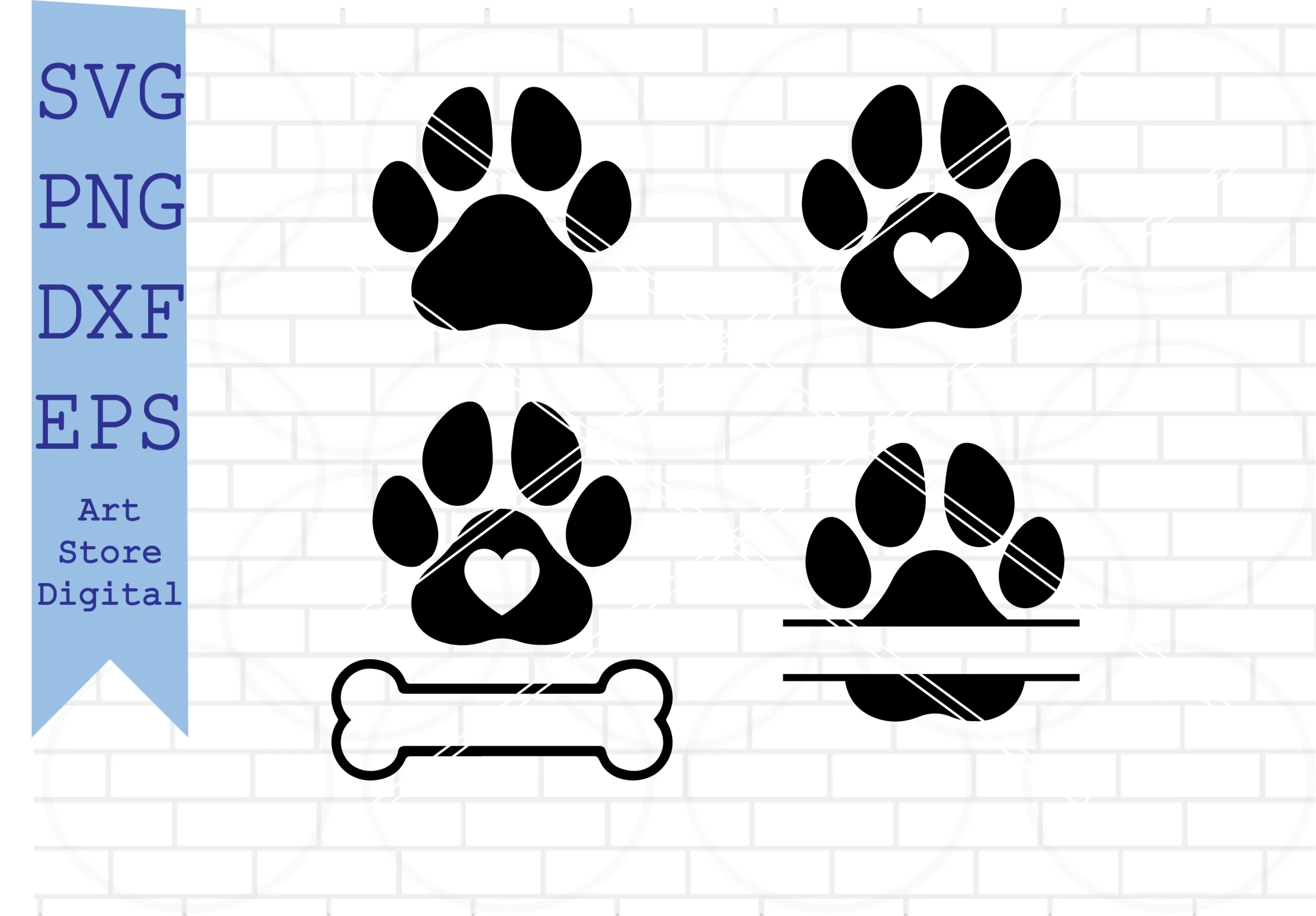 Dog Paw Svg, Dog Bone SVG, Paw Print SVG featuring paw print and heart