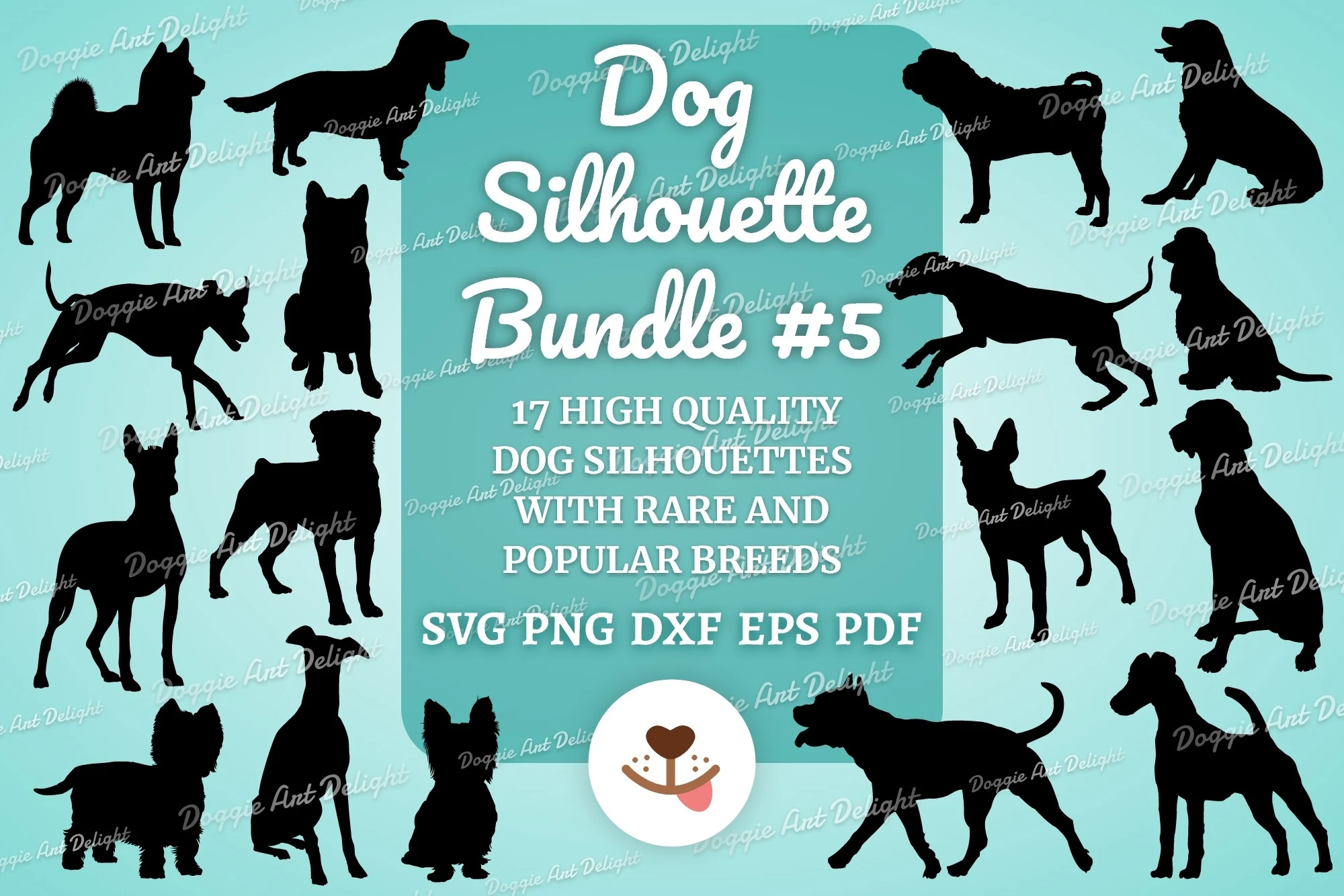 Dog Silhouette SVG Cut File Bunde #5 preview showing dogs with silhouette