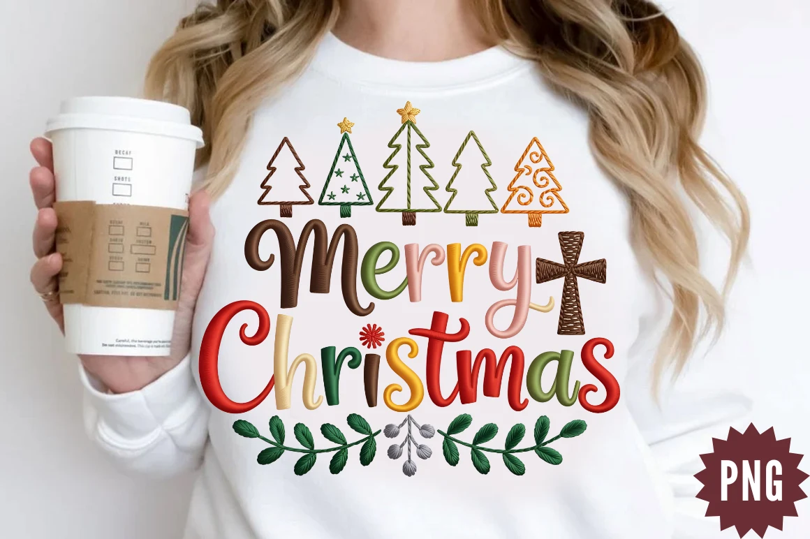 Embroidery Merry Christmas PNG Design sublimation design preview