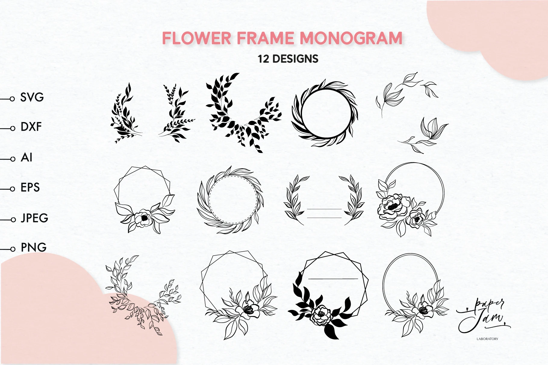 Family Monogram Svg featuring floral frames and botanical wreaths