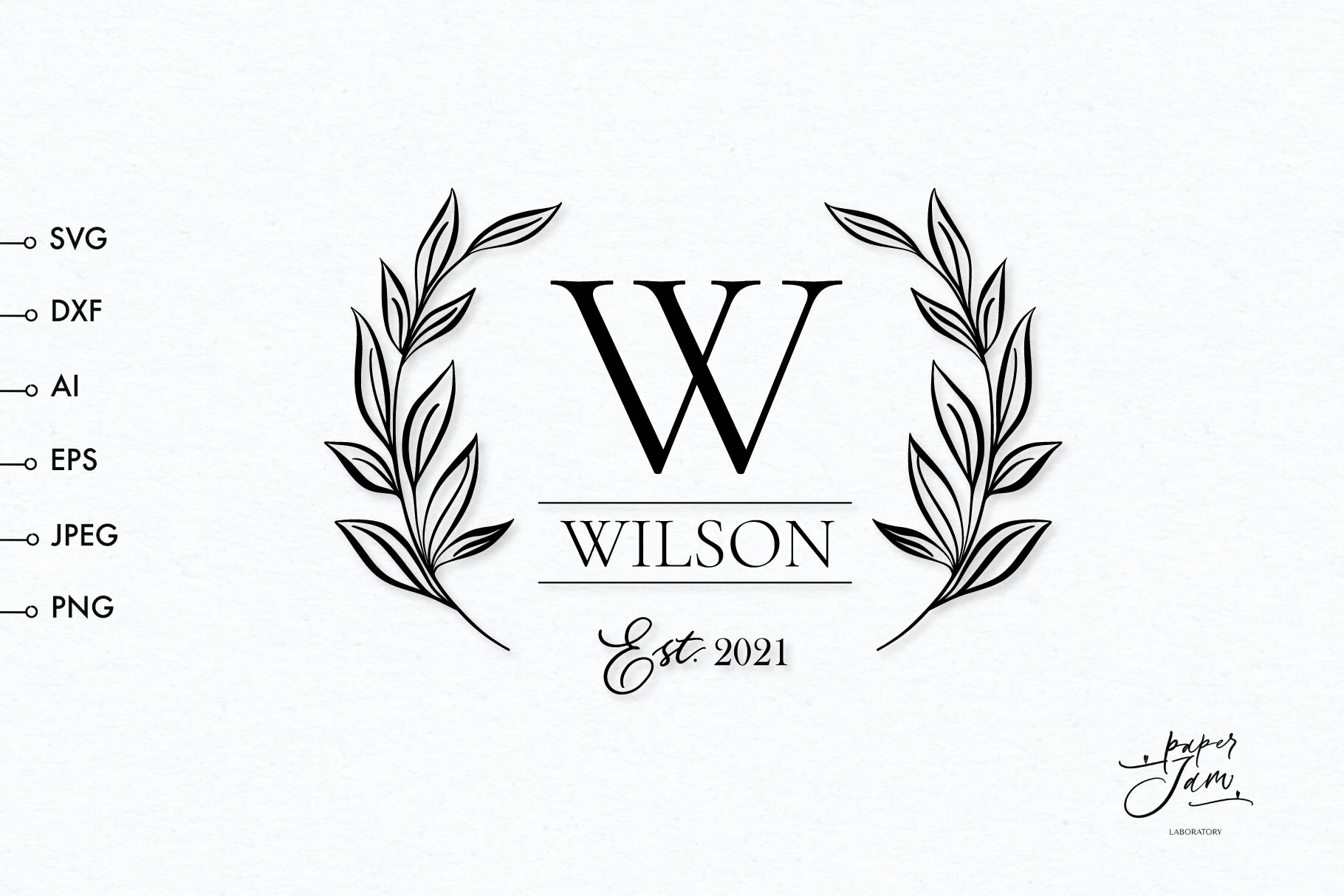 Family Monogram Svg featuring letter W and laurel branches