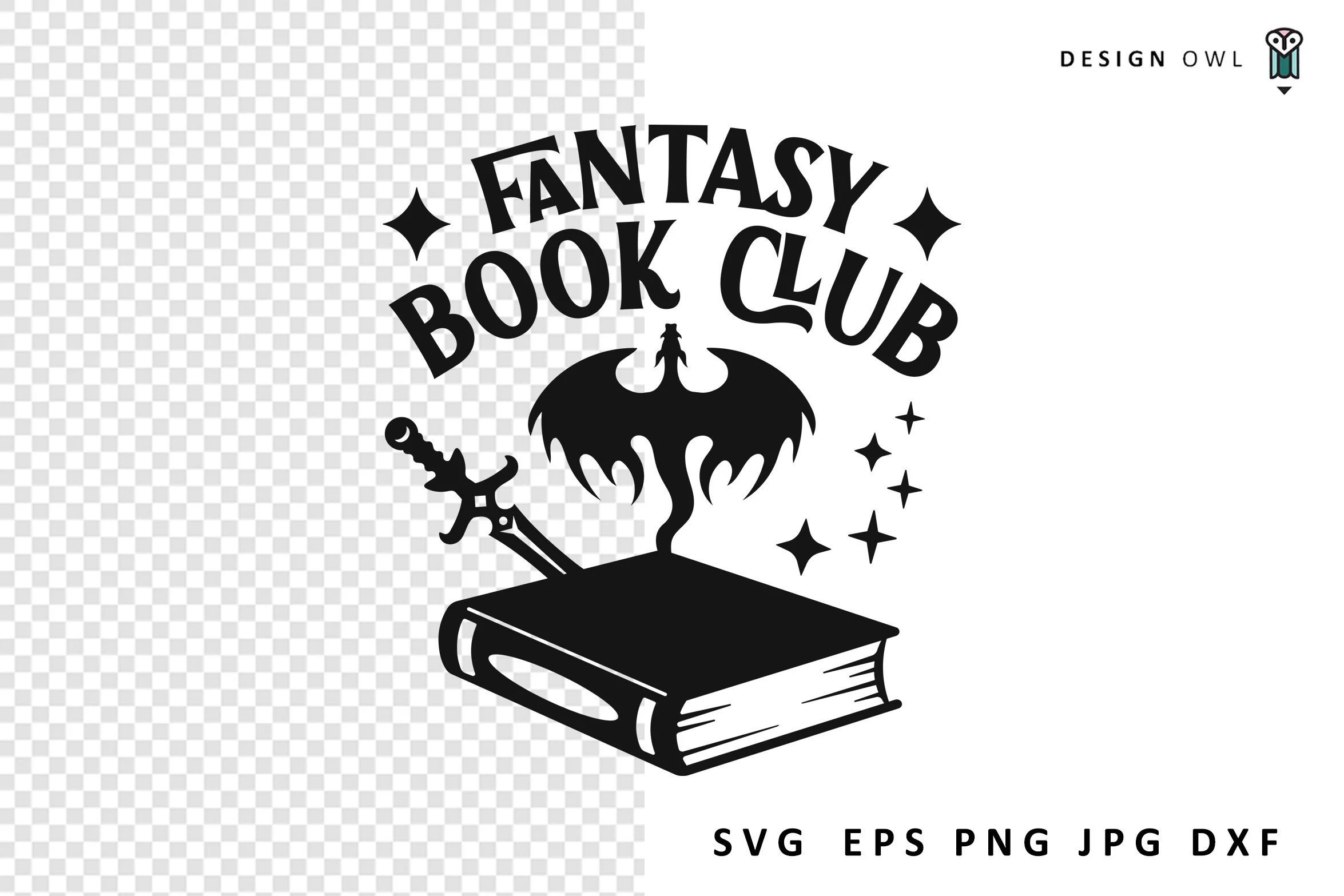 Fantasy Book Club - SVG File featuring book and dragon