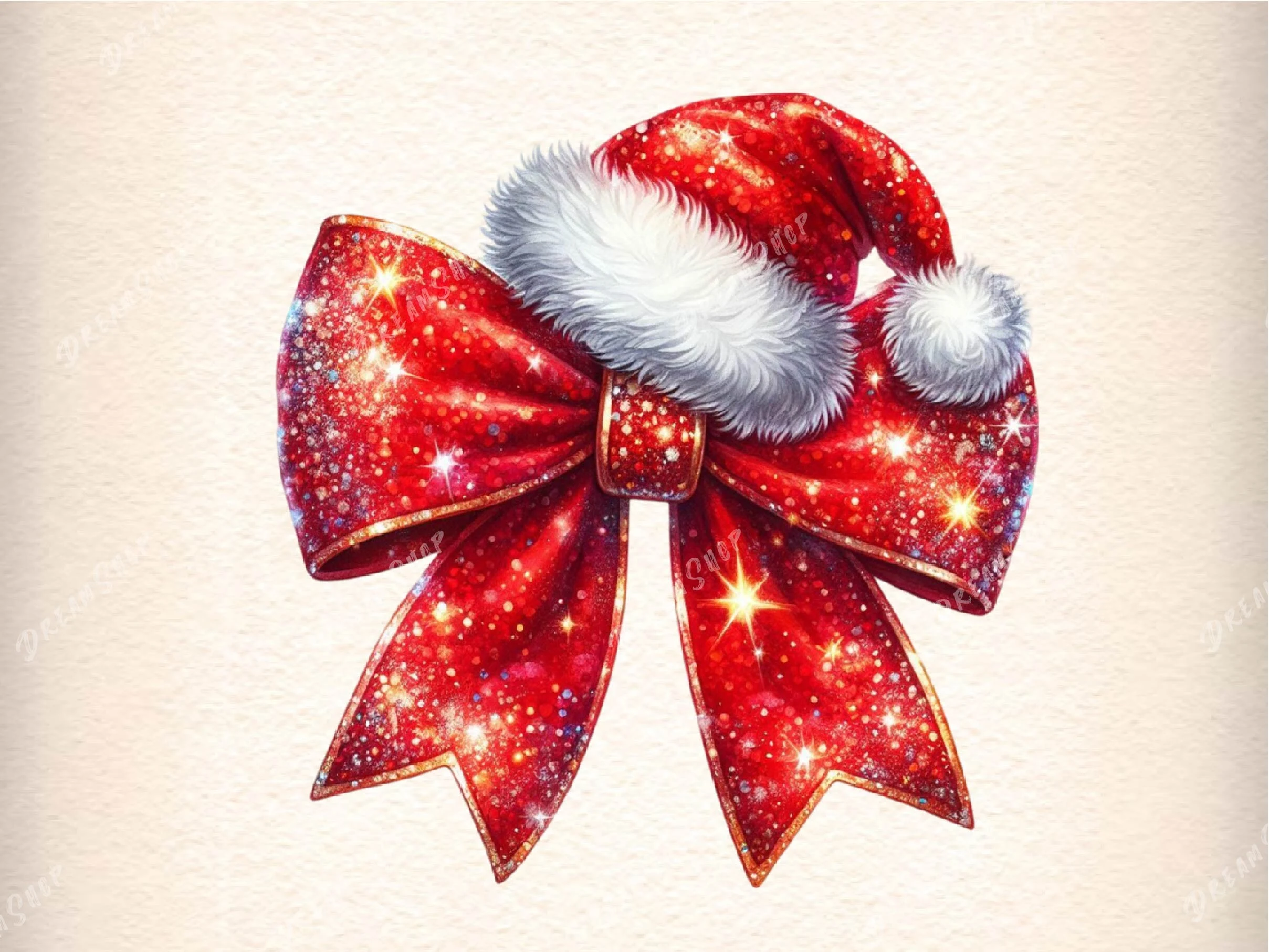 Festive Christmas Hat Coquette Bow PNG preview showing Christmas motifs with composition