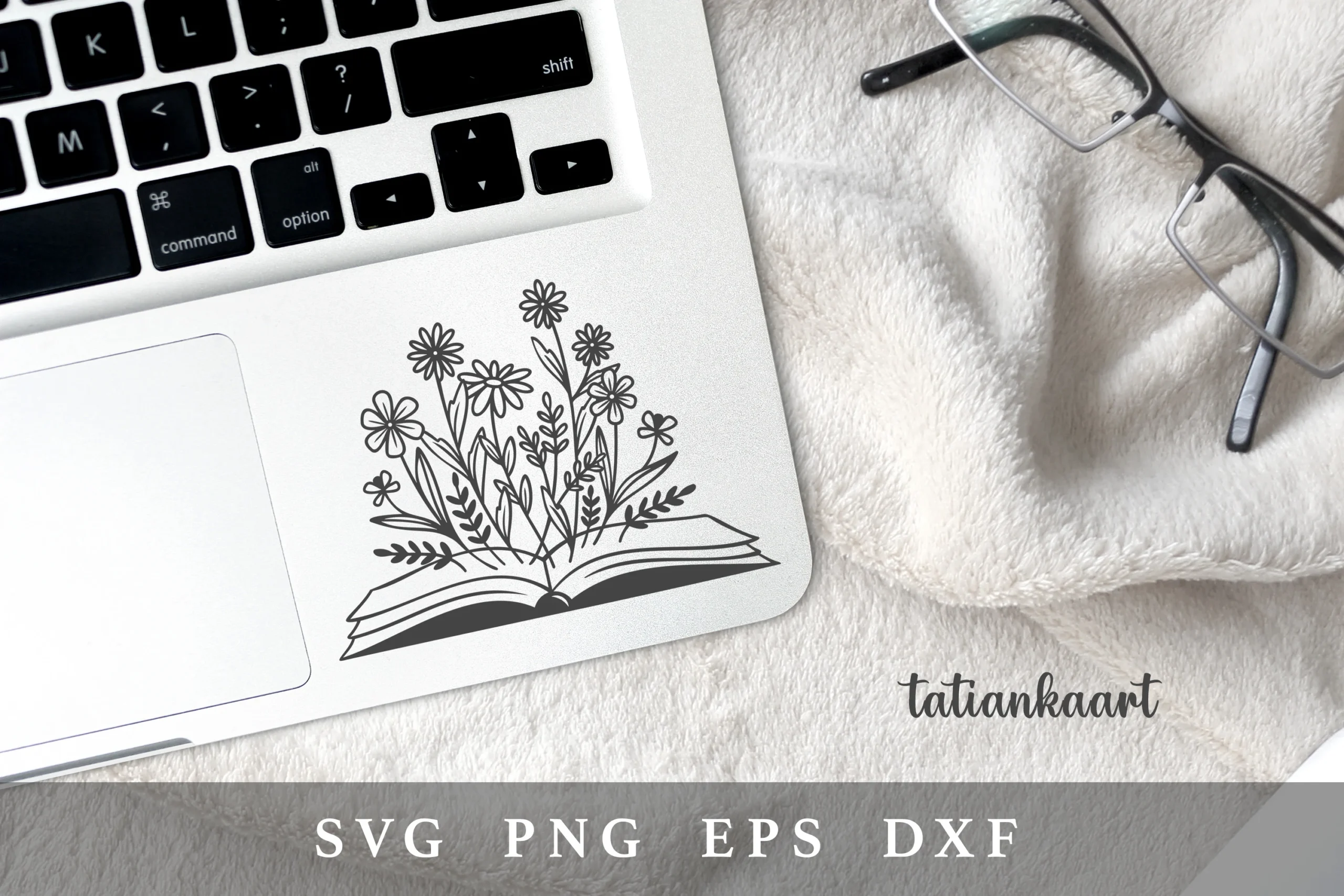 Floral Book Svg|Book Lover Svg preview showing botanical motifs with silhouette