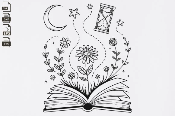 Floral Book SVG, Books with Flowers SVG featuring open book and daisy