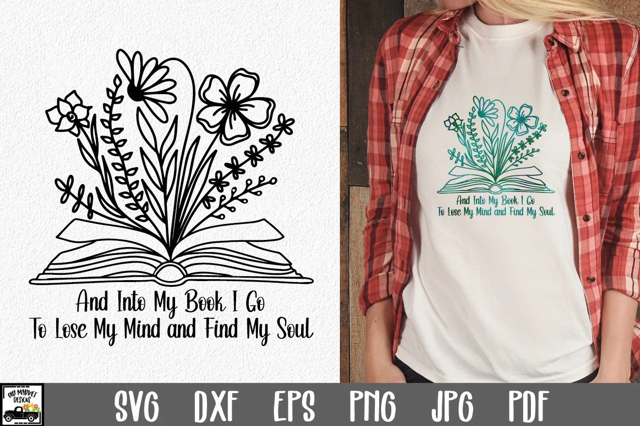 Floral Book SVG File | into My Book I Go featuring open book and wildflowers