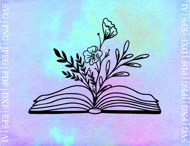 Floral Book SVG featuring open book and flowers
