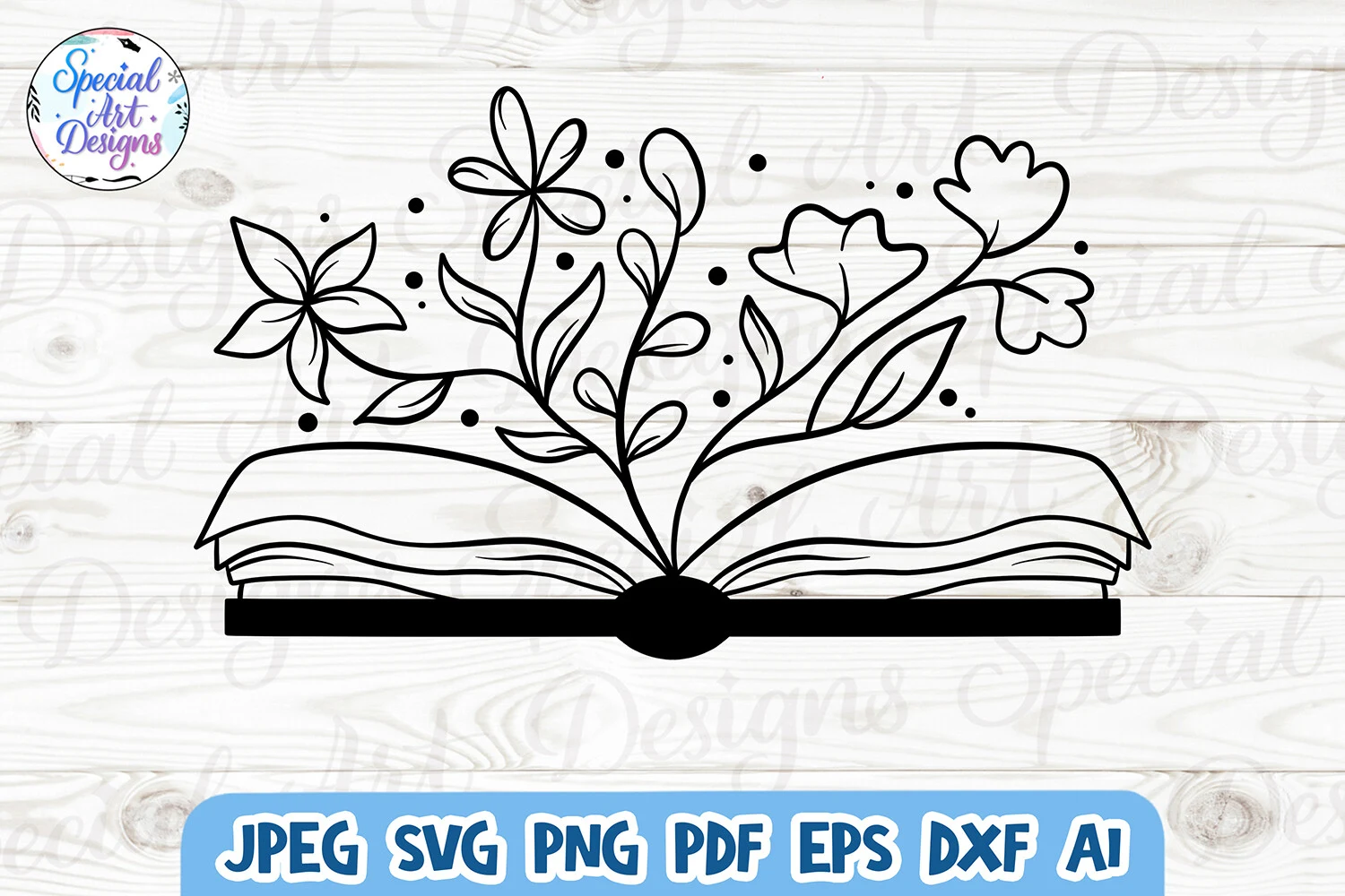Floral Book SVG featuring open book and flowers
