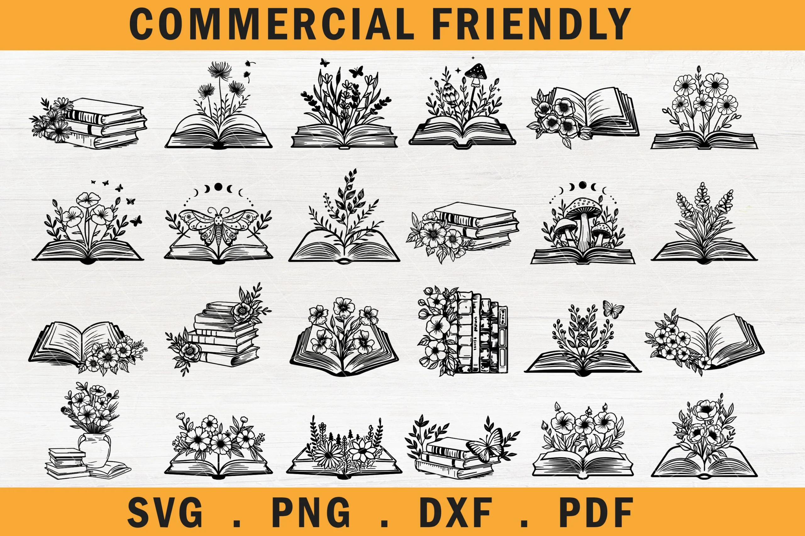 Floral Books Bundle Svg,open Books Svg featuring books and flowers