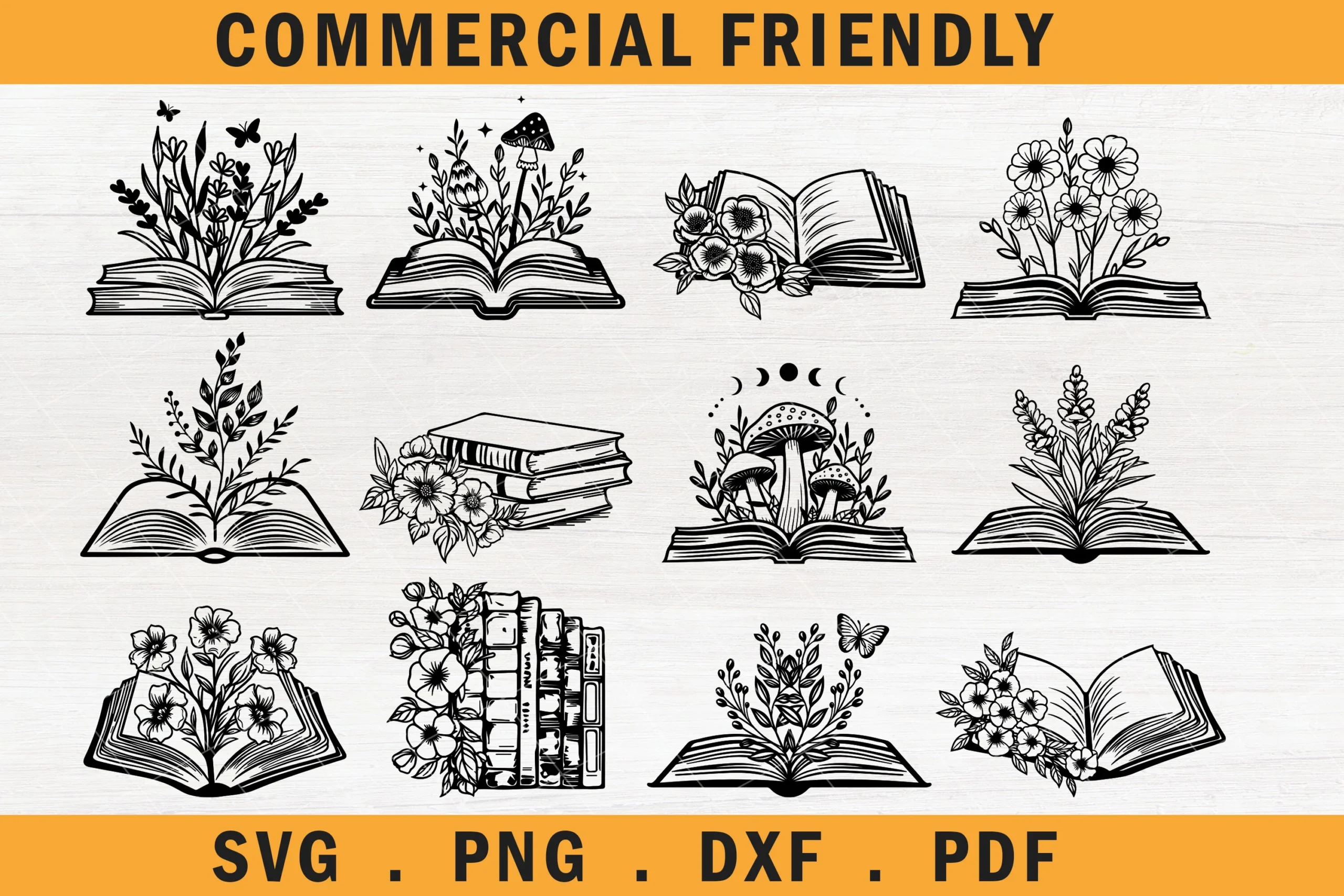 Floral Books Svg,open Books Svg,boho Svg featuring open books and stacked books