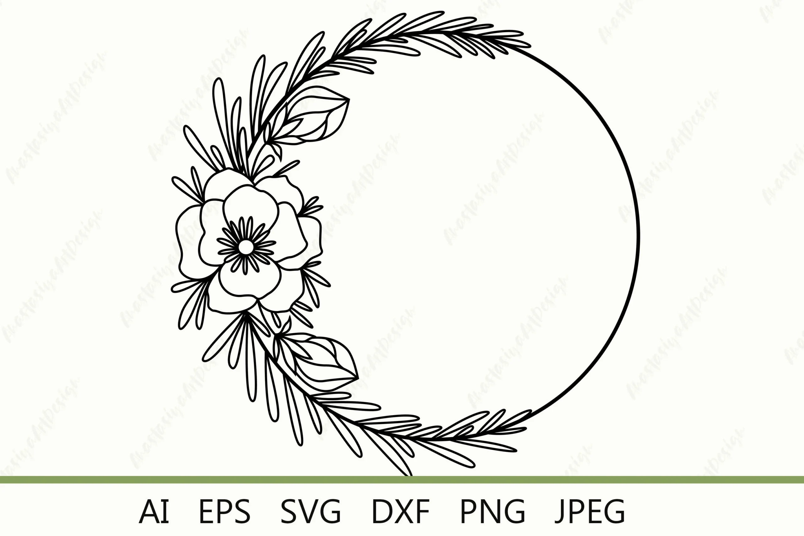 Floral Circle Monogram Border Svg Cut featuring floral wreath and flower