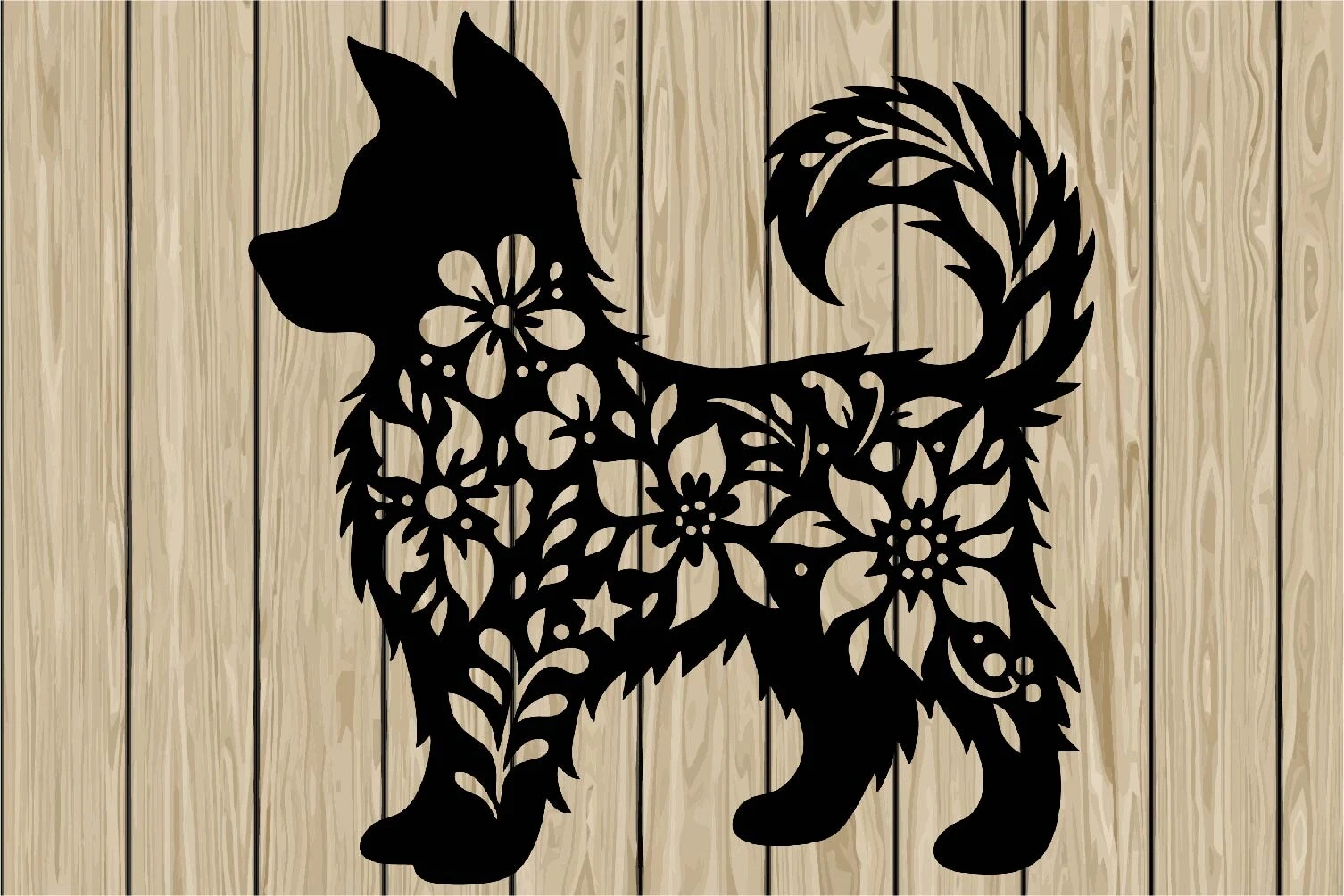 Floral Dog Stencil Silhouette SVG preview showing dogs with silhouette