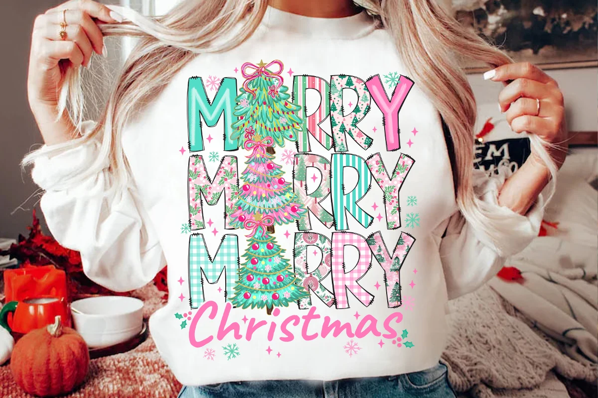 Floral Merry Merry Merry Christmas Png preview showing botanical motifs with composition