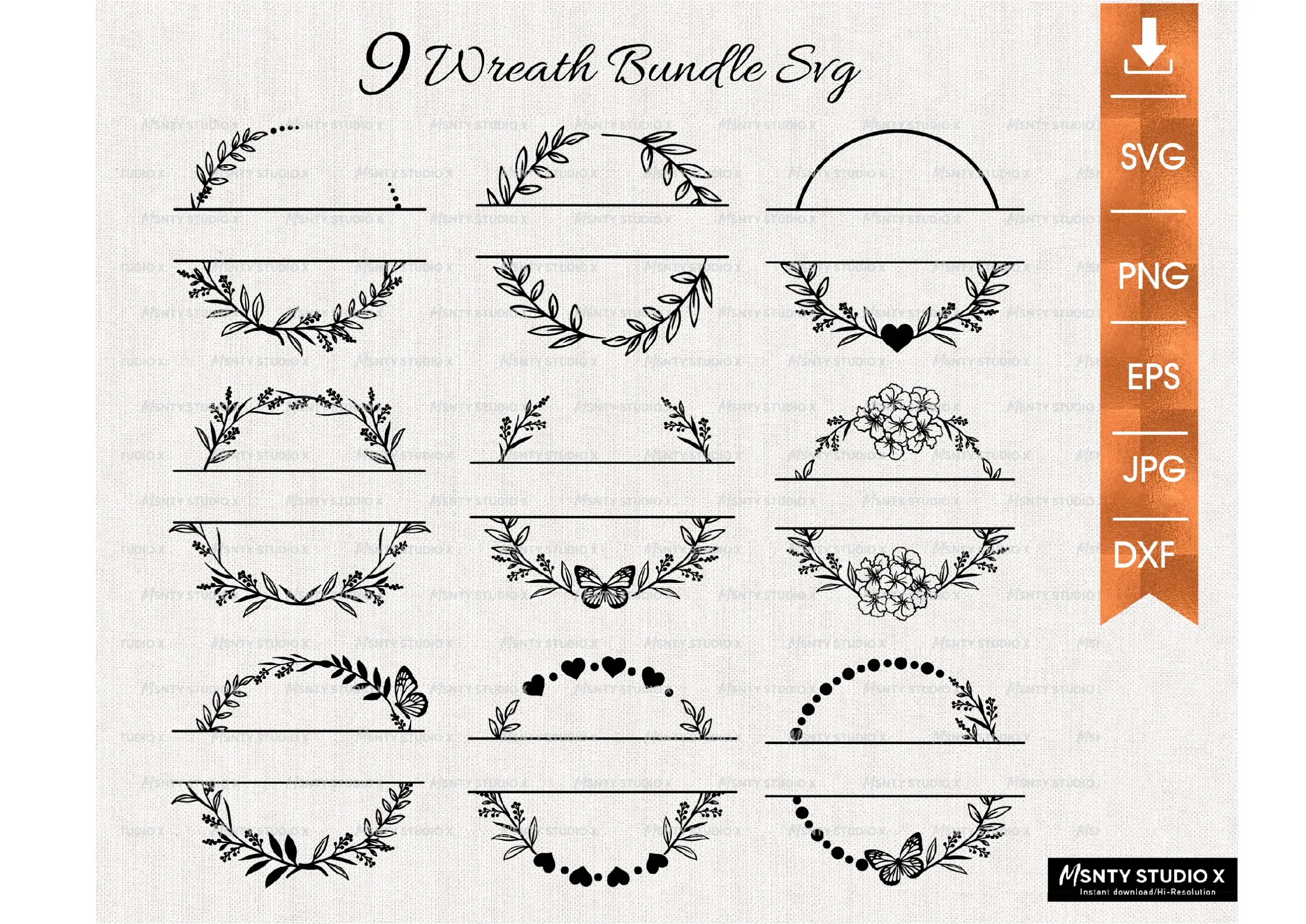 Floral Monogram Wreath Bundle featuring wreaths and leaves