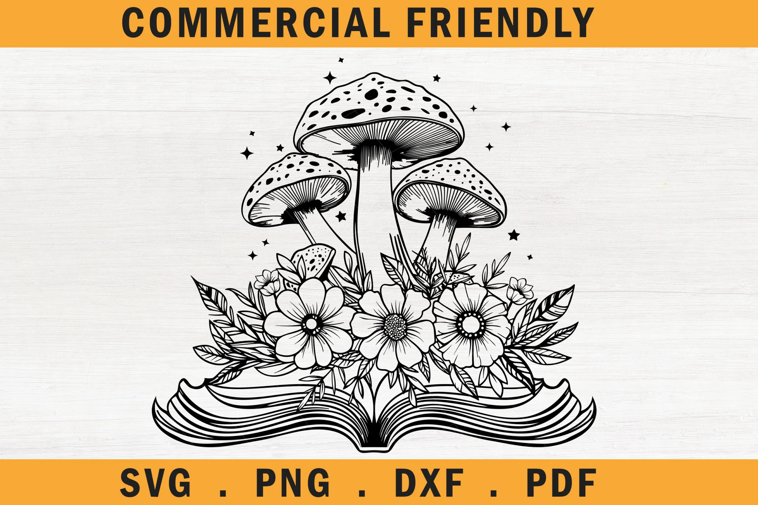 Floral Open Book Svg,Book Celestial SVG featuring mushrooms and flowers