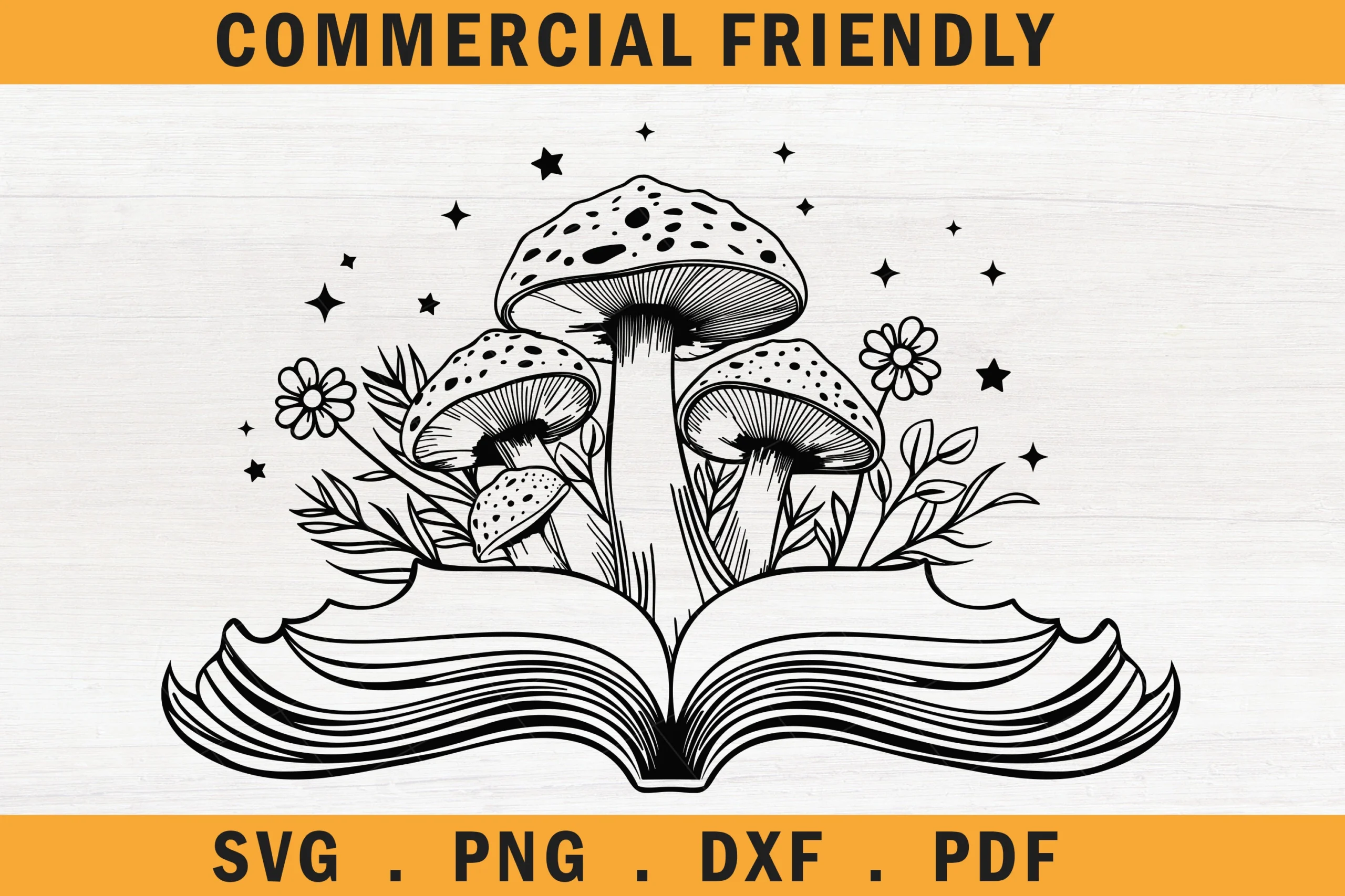 Floral Open Book Svg, Book Lover Boho featuring mushrooms and open book