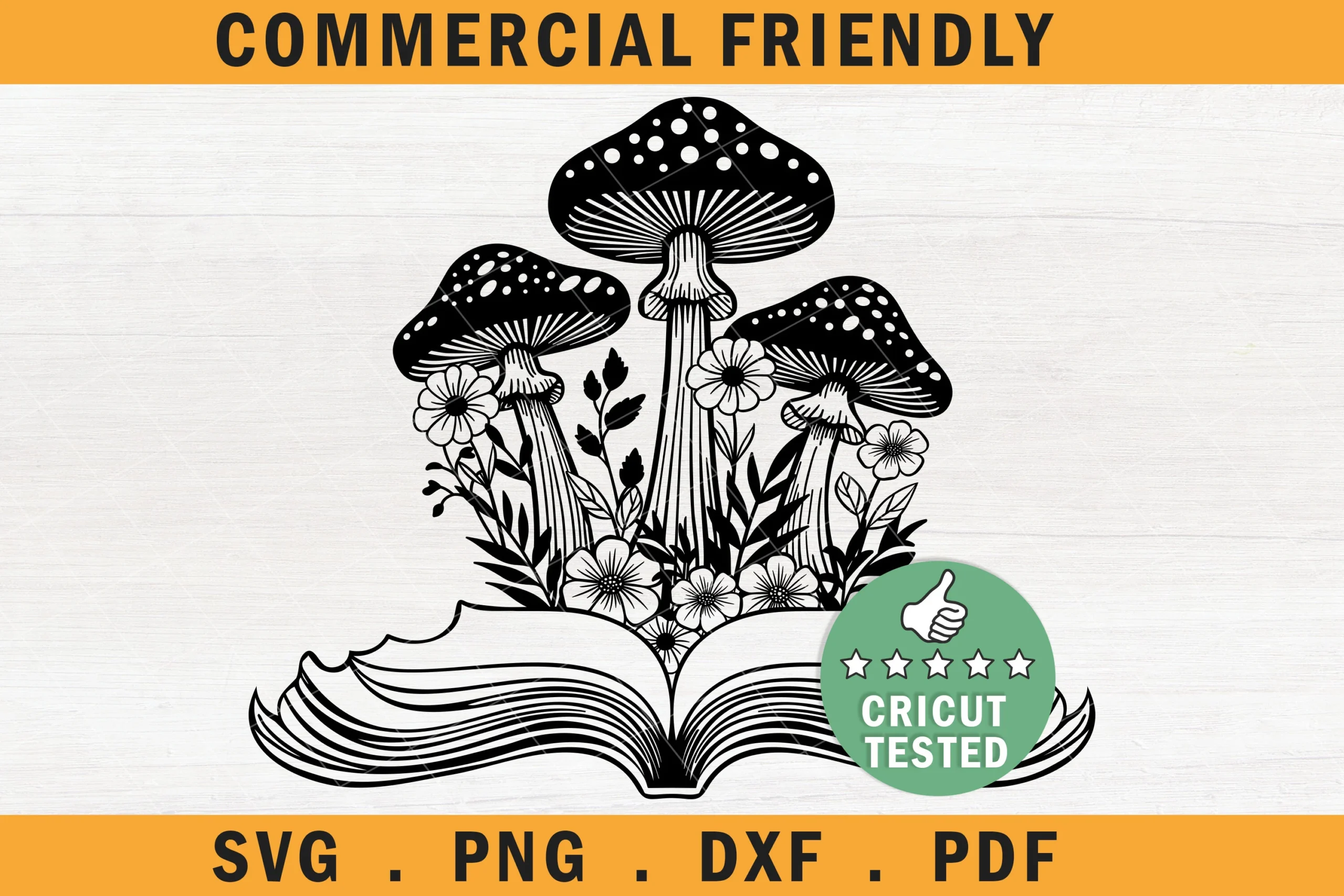 Floral Open Book Svg, Book Lover Boho featuring mushrooms and flowers