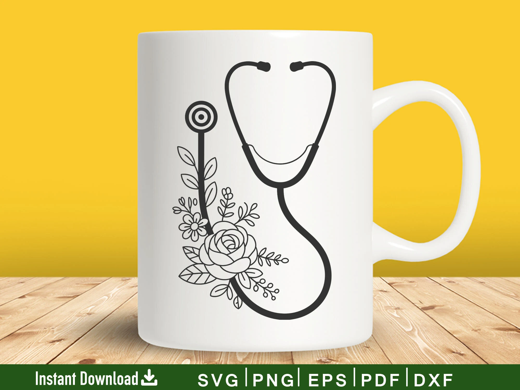 Floral Stethoscope Svg, Nurse Cut Files featuring stethoscope and rose