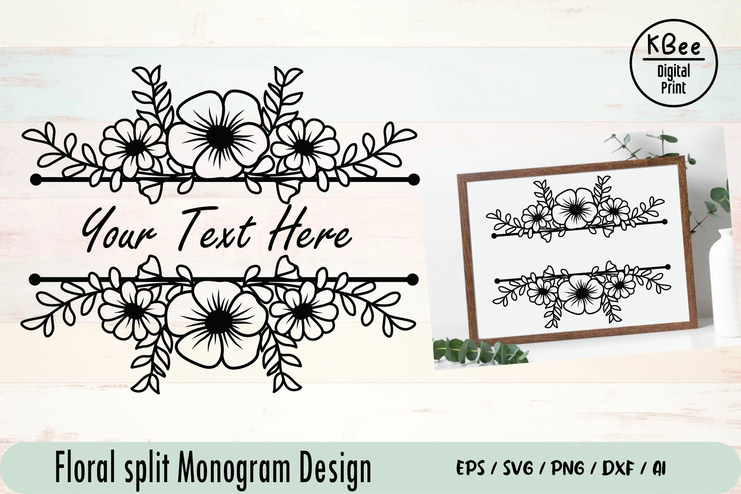 Flower Split Monogram Svg Flower Svg featuring flowers and foliage