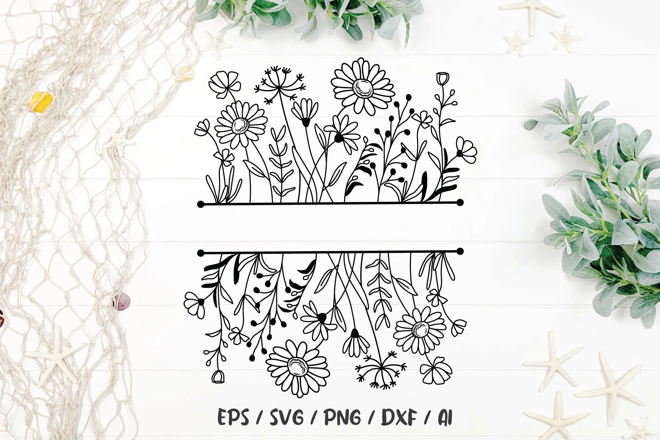 Flower Split Monogram Svg Flower Svg featuring wildflowers and daisies