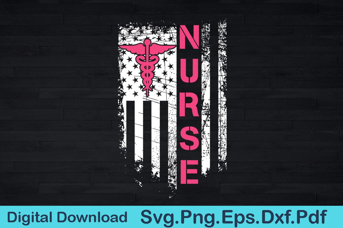 Funny American Flag Nurse Svg Gift Shirt featuring caduceus symbol and distressed american flag