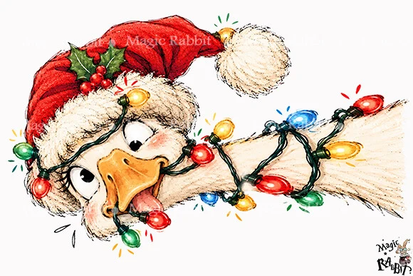 Funny Goose Christmas Lights Santa PNG preview showing Christmas motifs with composition