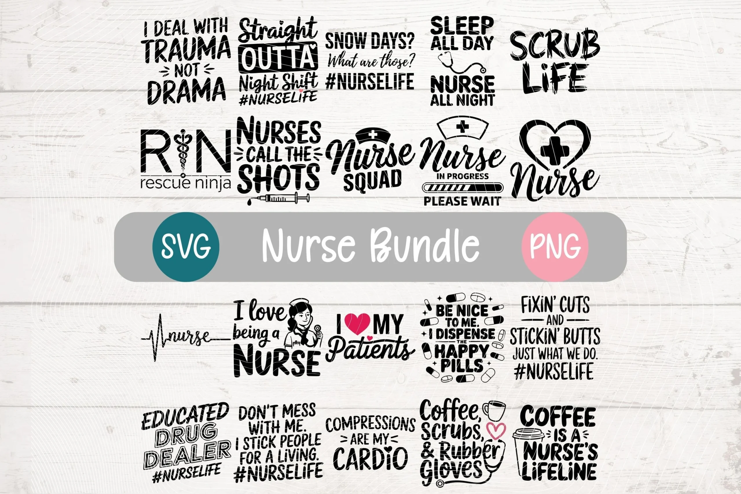 Funny Nurse SVG Bundle featuring stethoscopes and syringes