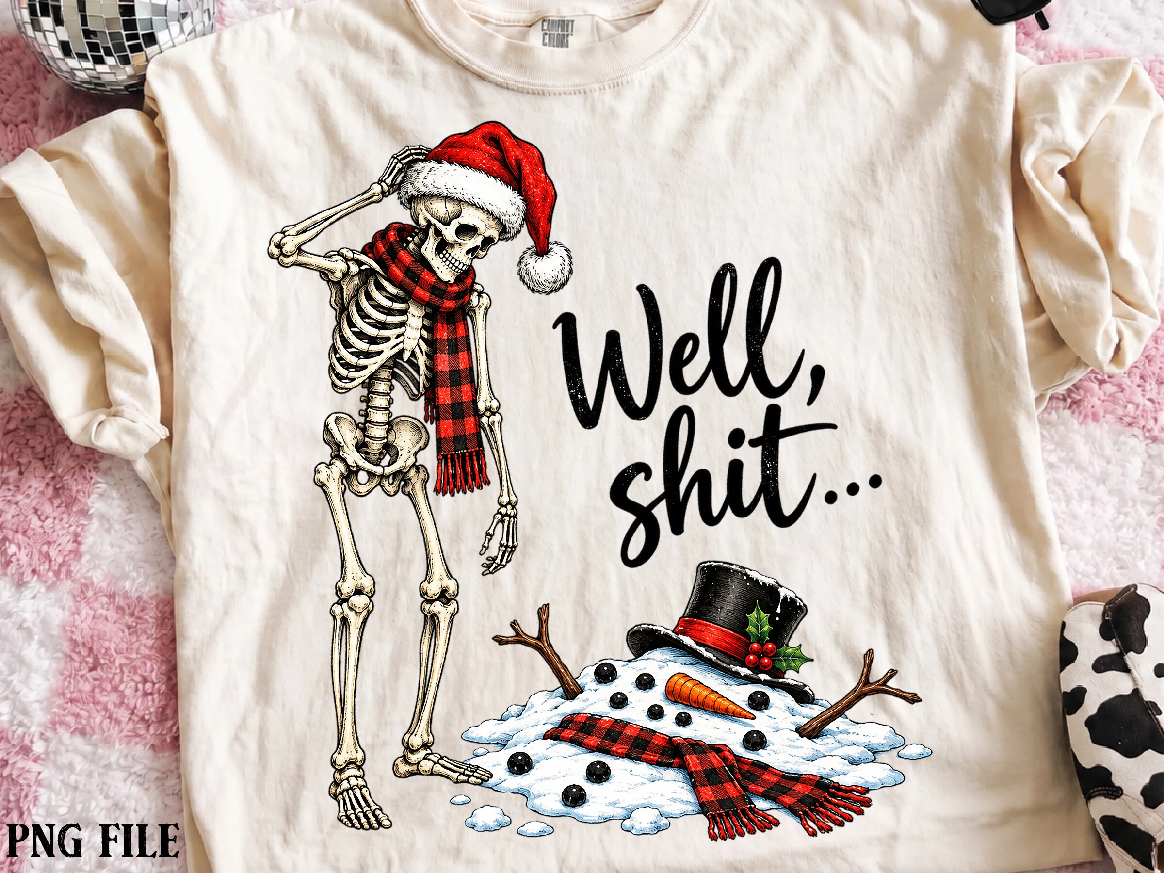 Funny Skeleton Melted Snowman PNG clipart design preview