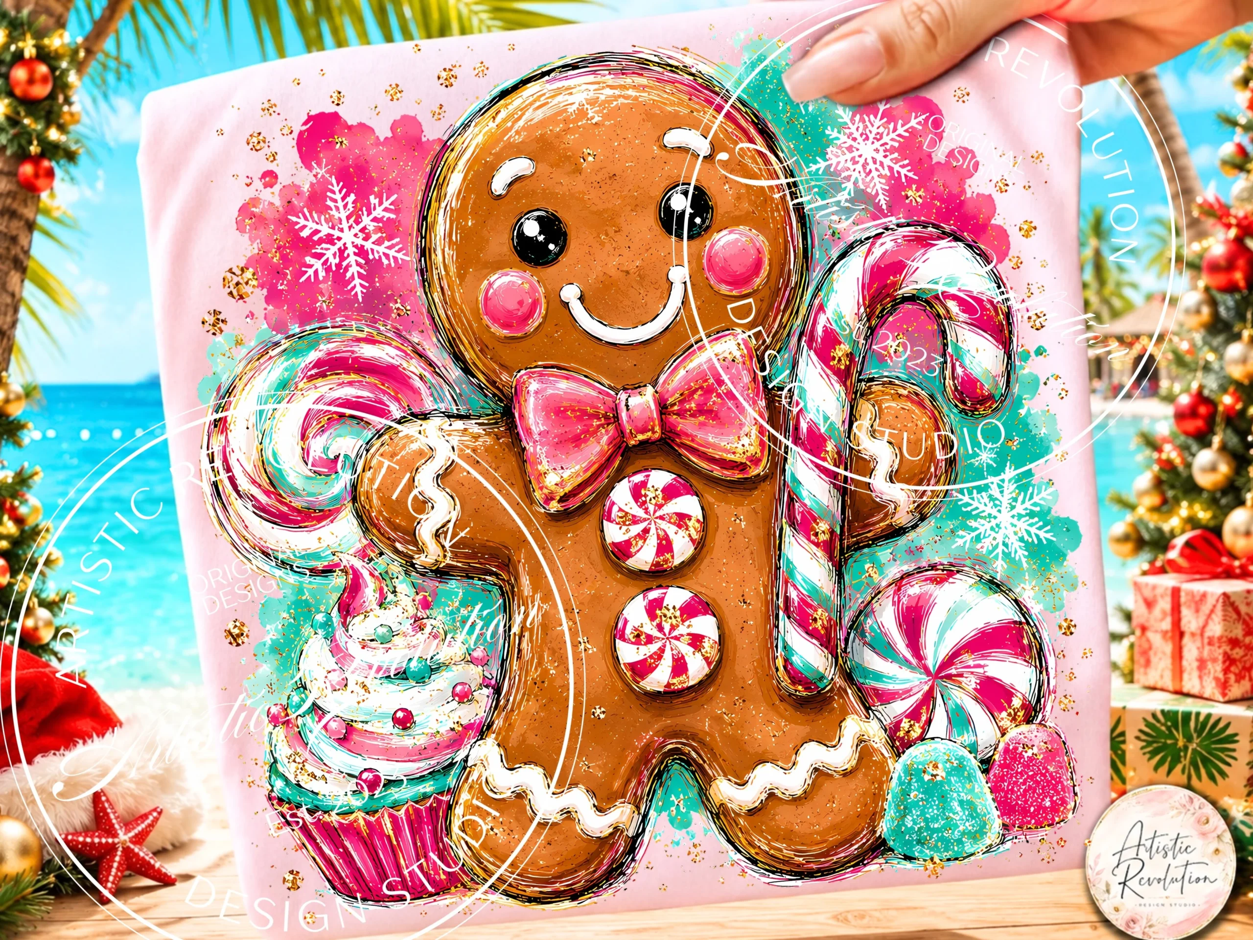 Gingerbread Christmas PNG preview showing Christmas motifs with friendly character styling