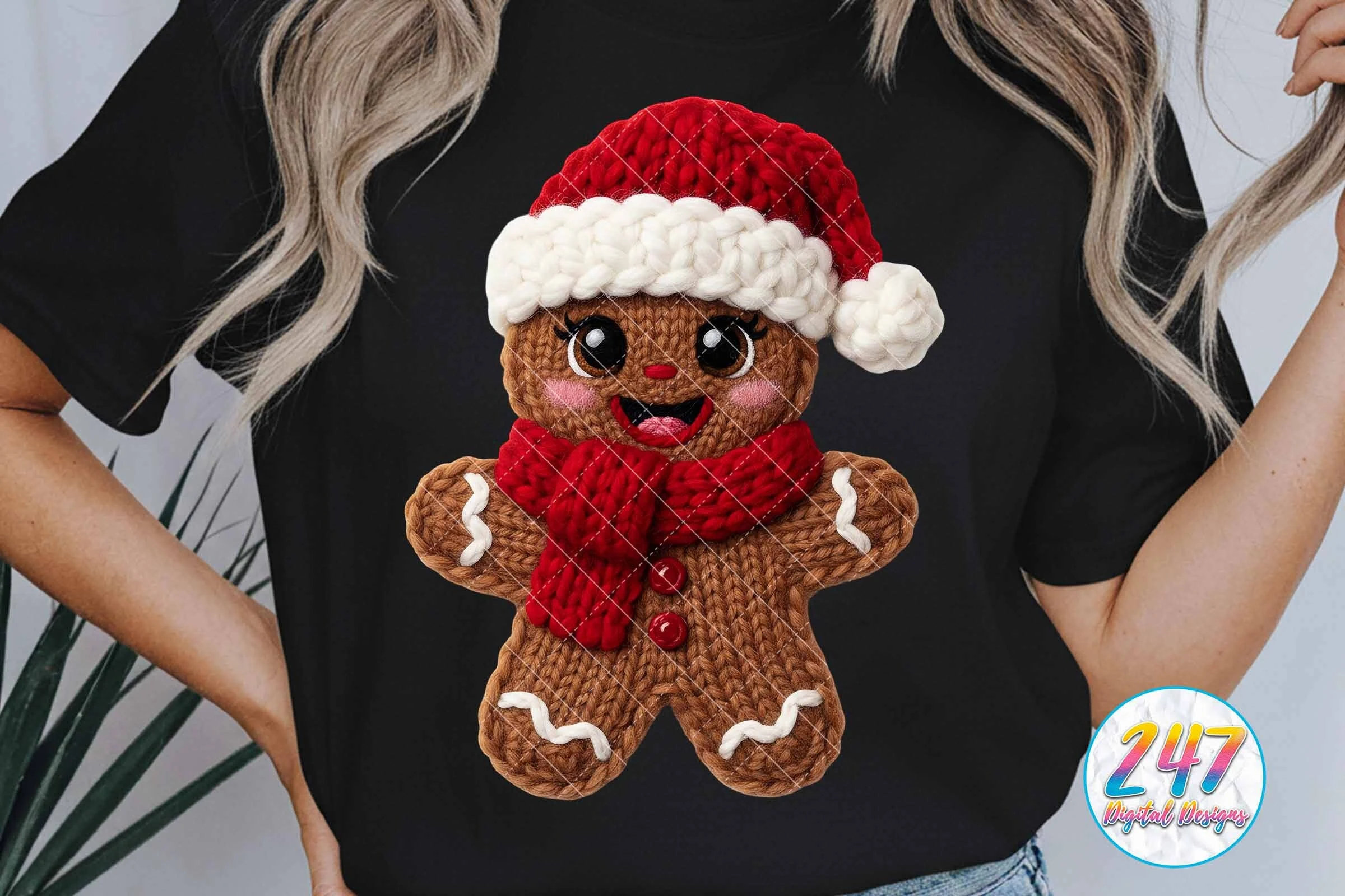 Gingerbread PNG Christmas Crochet Yarn preview showing Christmas motifs with composition