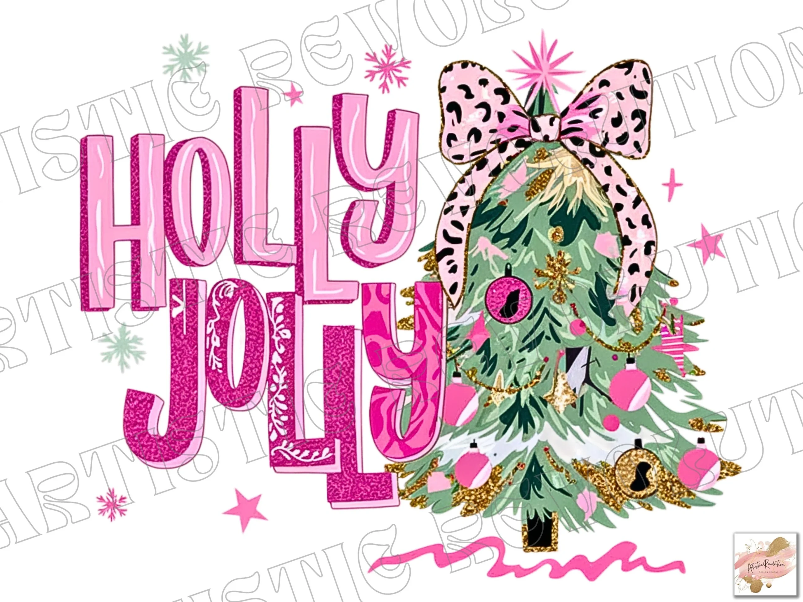 Glitter Holly Jolly Christmas Tree Png preview showing Christmas motifs with composition