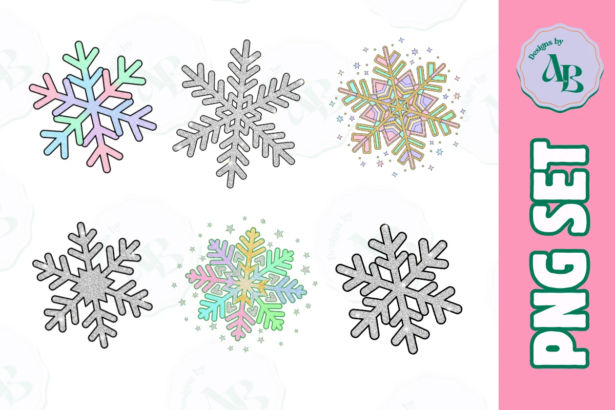 Glitter Winter Snowflake PNG Set preview showing clipart design with composition