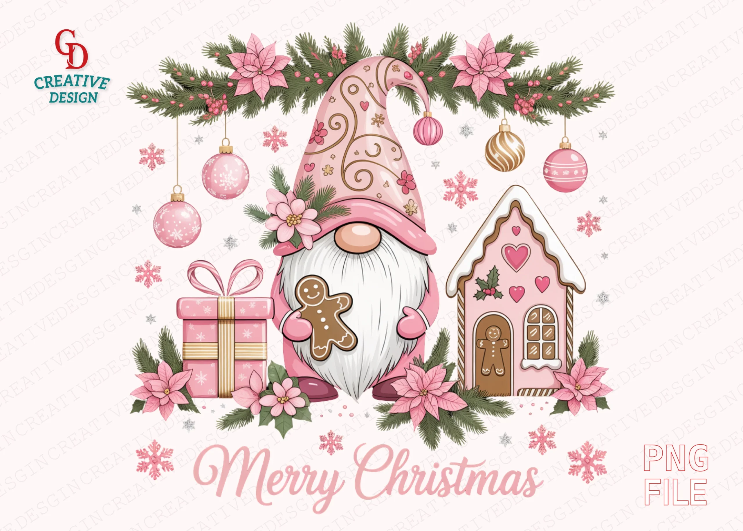 Gnome Gingerbread PNG Pink Christmas clipart design preview