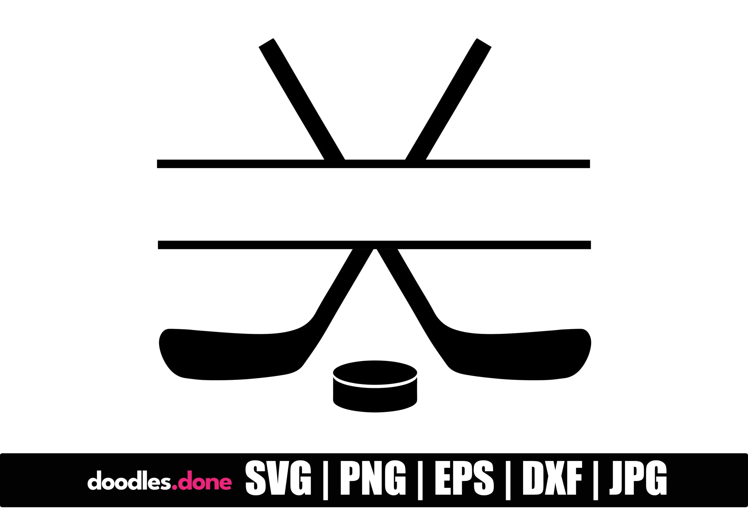 Hockey SVG File Split Monogram SVG featuring hockey sticks and hockey puck