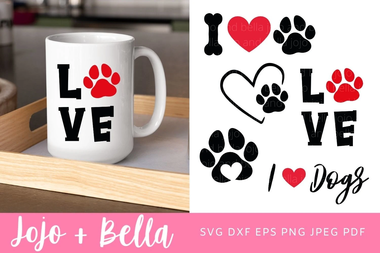 I Love Dogs Svg Bundle, Dog Mom Svg, Dog featuring dog paw prints and heart shapes