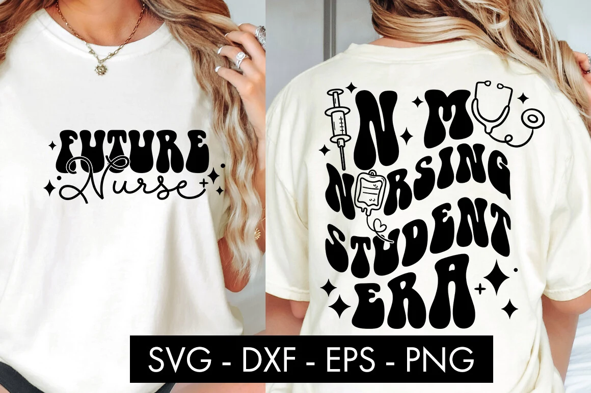 In My Nursing Student Era SVG Cut File featuring syringe and stethoscope