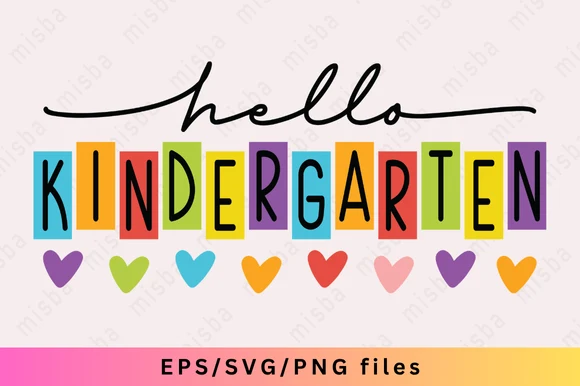 Kindergarten SVG, Hello Kindergarten SVG featuring lettering and rectangular blocks